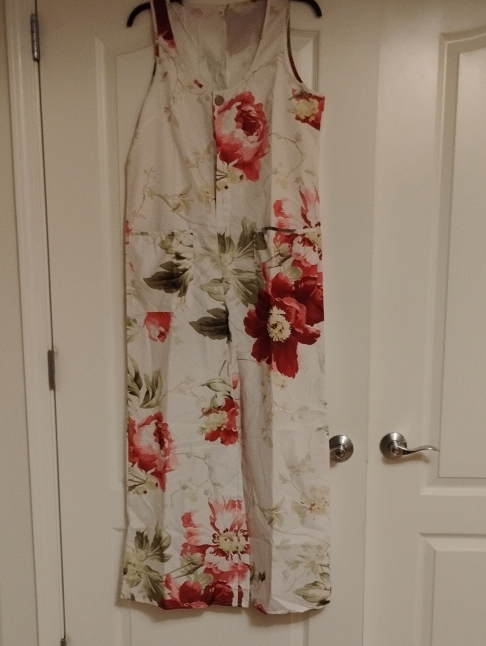Women's Floral Sleeveless Wide-Leg Jumpsuit in Ivory and Red